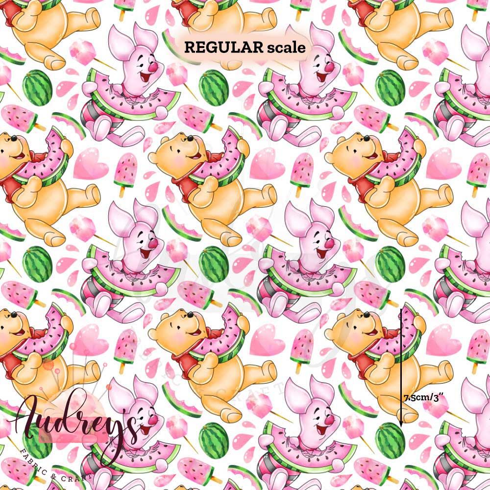 Pooh &amp; Piglet, Watermelon | Digital-Print Custom Cotton Woven | 145cm wide
