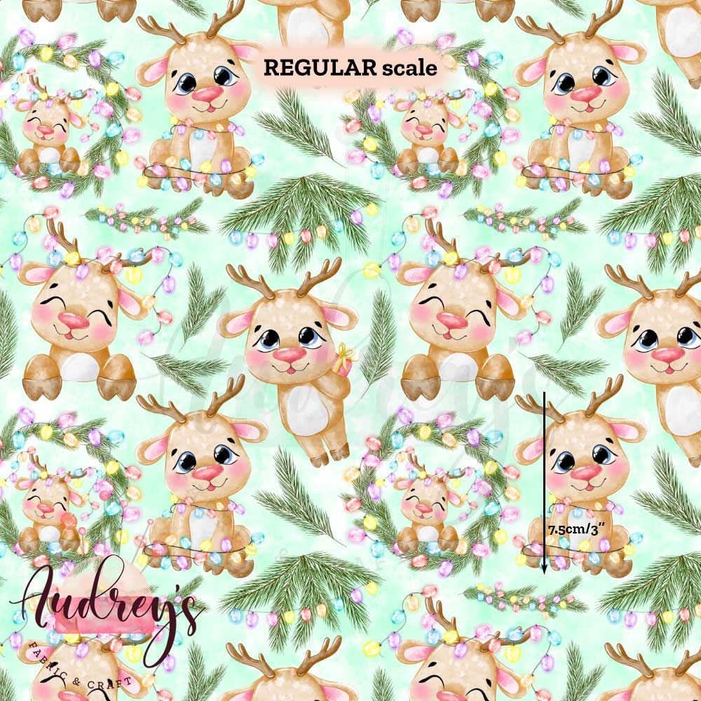 Xmas Reindeer, Green | Digital-Print Cotton Woven | 145cm wide