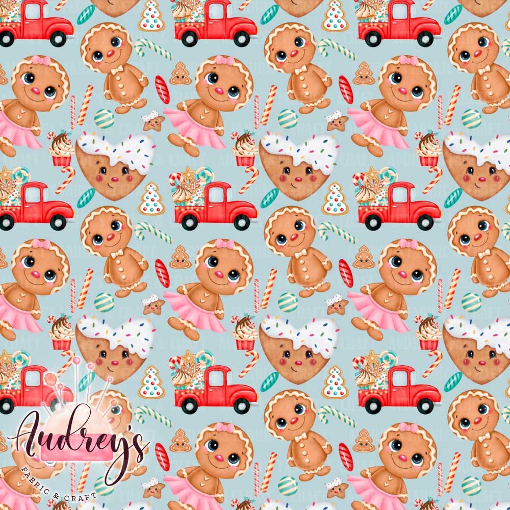 Cute Xmas Gingerbread | Digital-Print Cotton Woven | 145cm wide