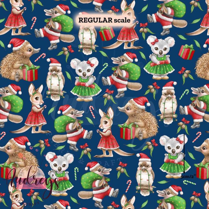 Aussie Xmas Animals, Navy | Digital-Print Custom Cotton Woven | 145cm wide