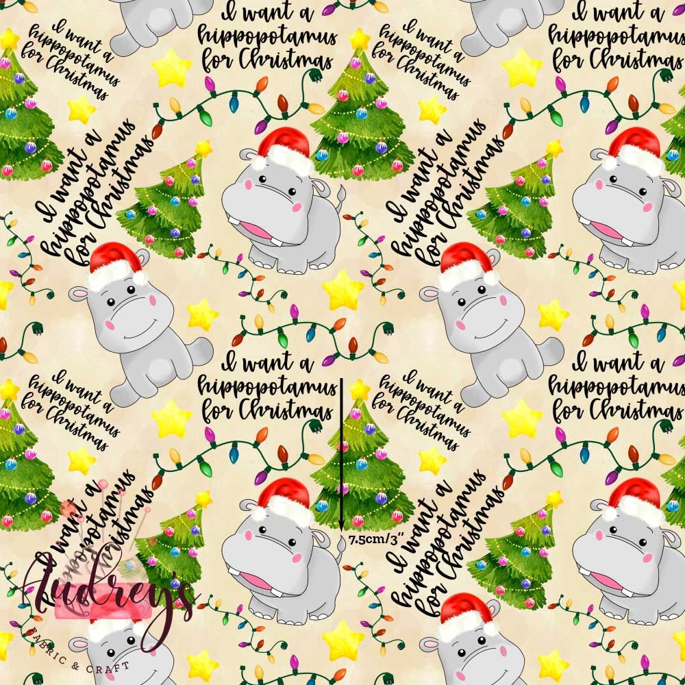 Xmas Hippo | Digital-Print Custom Cotton Woven | 145cm wide