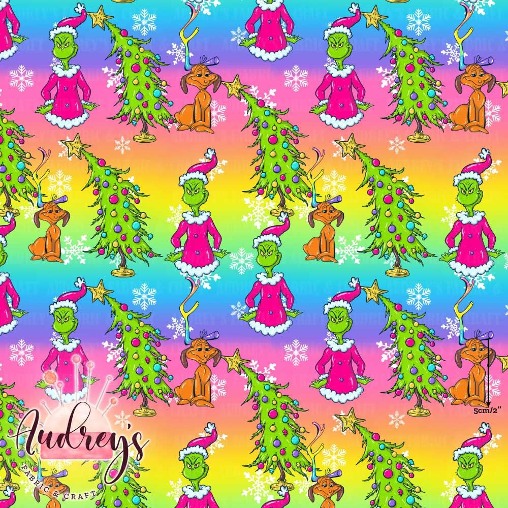 Xmas Grinch Neon | Digital-Print Custom Cotton Woven | 145cm wide