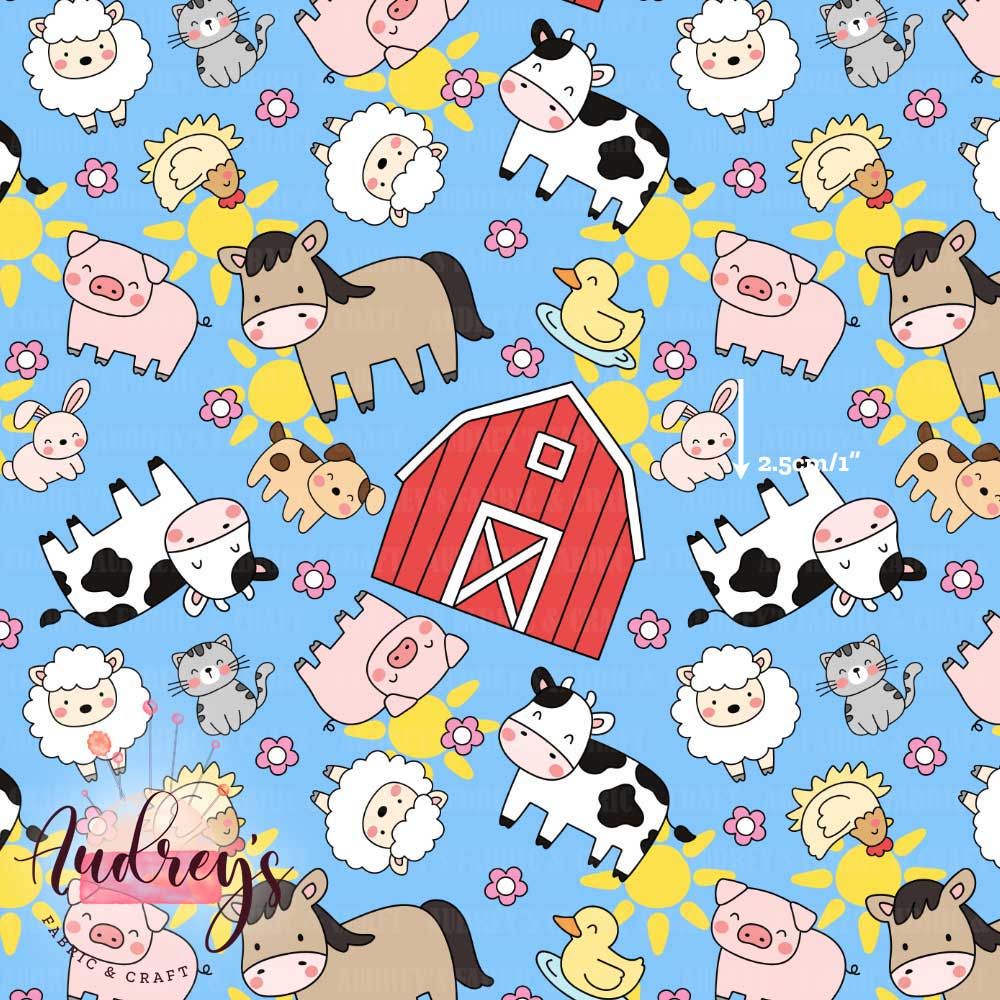 Nursery Farm, Blue | Digital-Print Custom Cotton Woven | 145cm wide