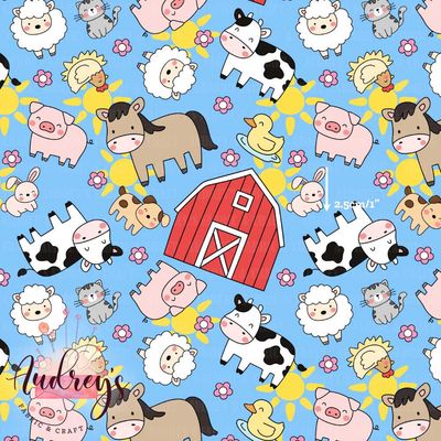 Nursery Farm, Blue | Digital-Print Custom Cotton Woven | 145cm wide