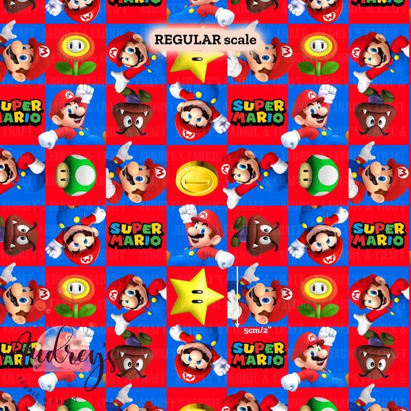 Super Mario, Grid | Digital-Print Custom Cotton Woven | 145cm wide