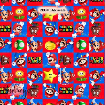 Super Mario, Grid | Digital-Print Custom Cotton Woven | 145cm wide
