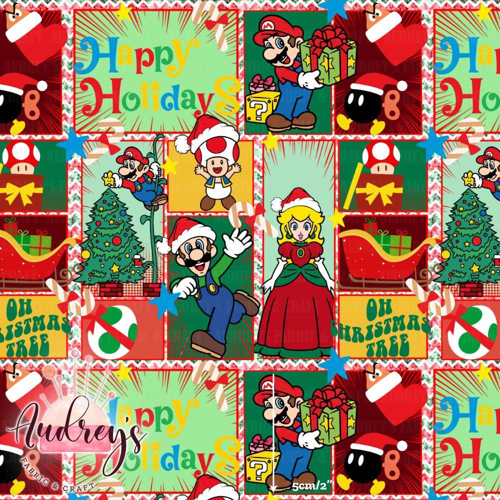 Mario &amp; Friends, Christmas | Digital-Print Custom Cotton Woven | 145cm wide