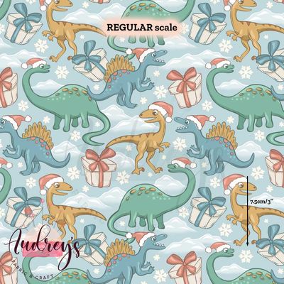 Pastel Dinos Xmas | Digital-Print Custom Cotton Lycra 240gsm | 150cm wide