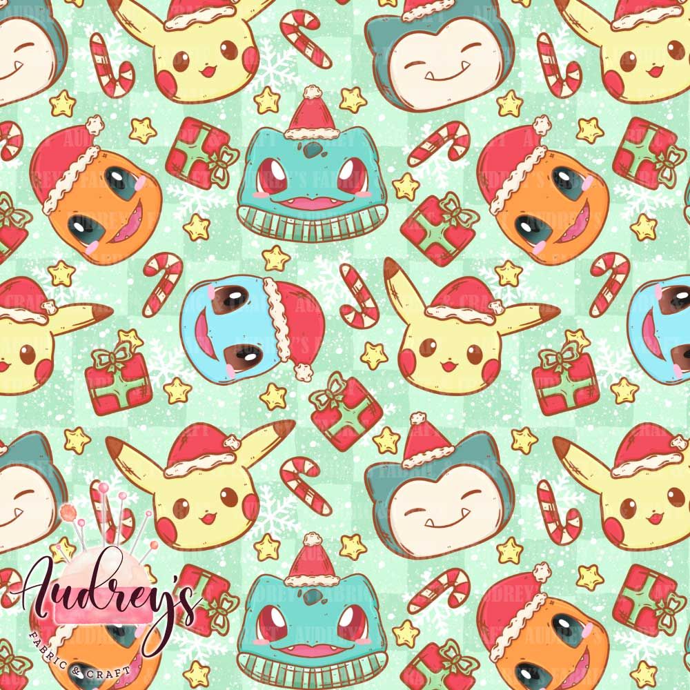 Pokemon, Xmas Kawaii | Digital-Print Custom Cotton Lycra 240gsm | 150cm wide