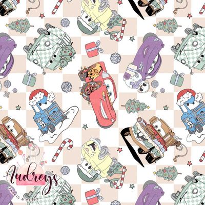 Cars Checkers, Christmas | Digital-Print Custom Cotton Lycra 240gsm | 150cm wide