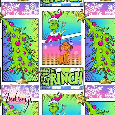 Grinch Patchwork, Christmas | Digital-Print Custom Cotton Lycra 240gsm | 150cm wide