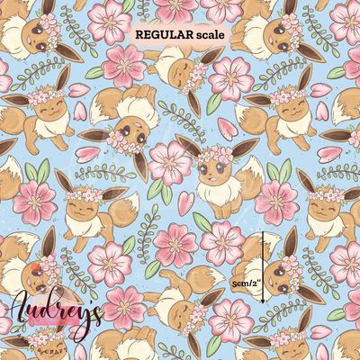 Eevee, Floral Blue | Digital-Print Custom Cotton Woven | 145cm wide