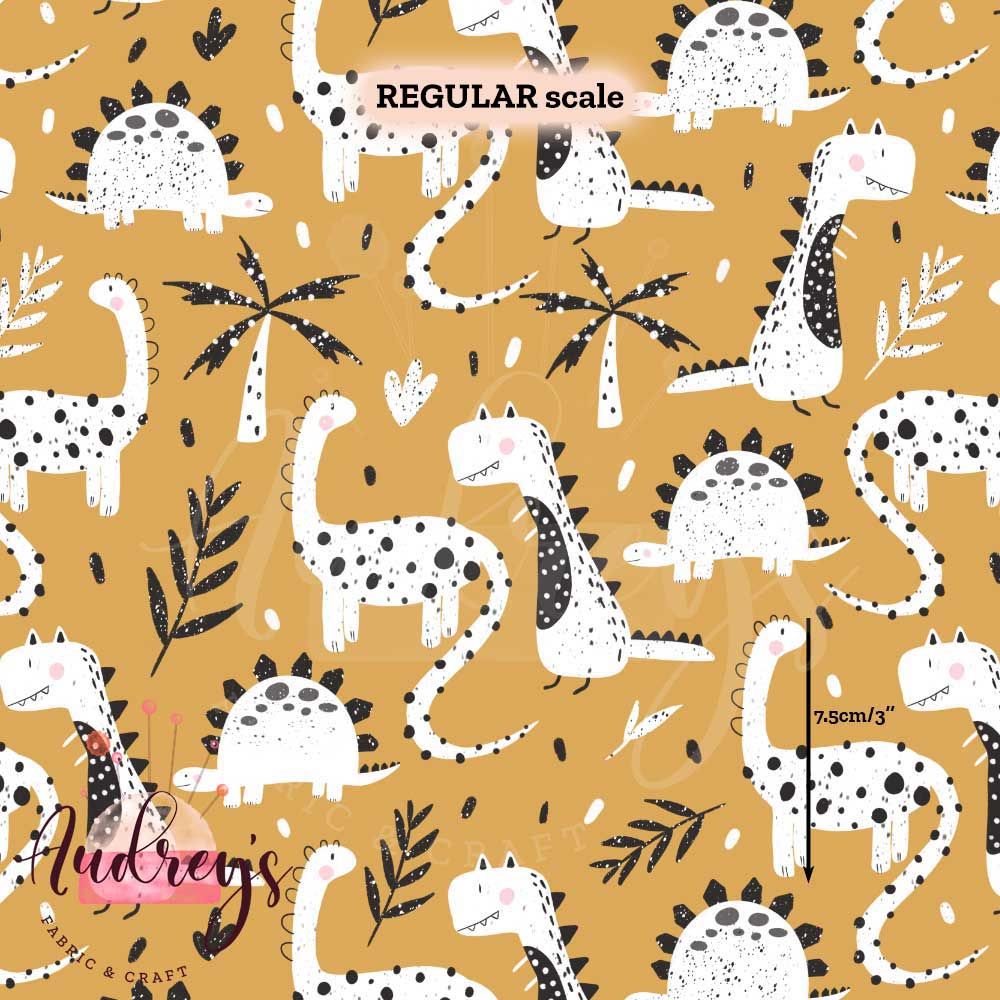 Dinos on Mustard | Digital-Print Custom Cotton Woven | 145cm wide