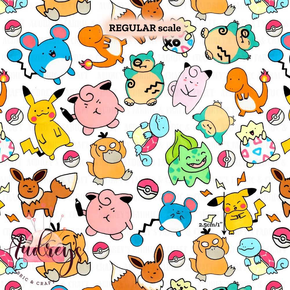 Pokemon, Doodles | Digital-Print Custom Cotton Woven | 145cm wide
