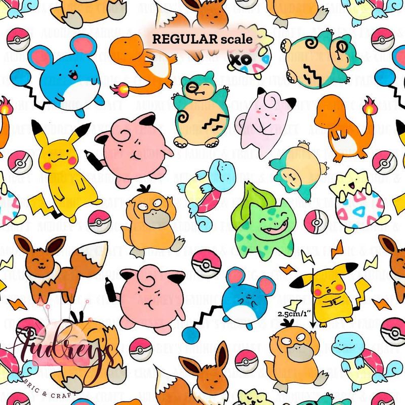 Pokemon, Doodles | Digital-Print Custom Cotton Woven | 145cm wide