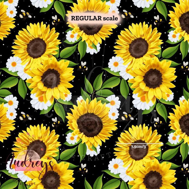 Sunflowers on Black | Digital-Print Custom Cotton Lycra 240gsm | 145cm wide