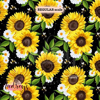 Sunflowers on Black | Digital-Print Custom Cotton Lycra 240gsm | 145cm wide
