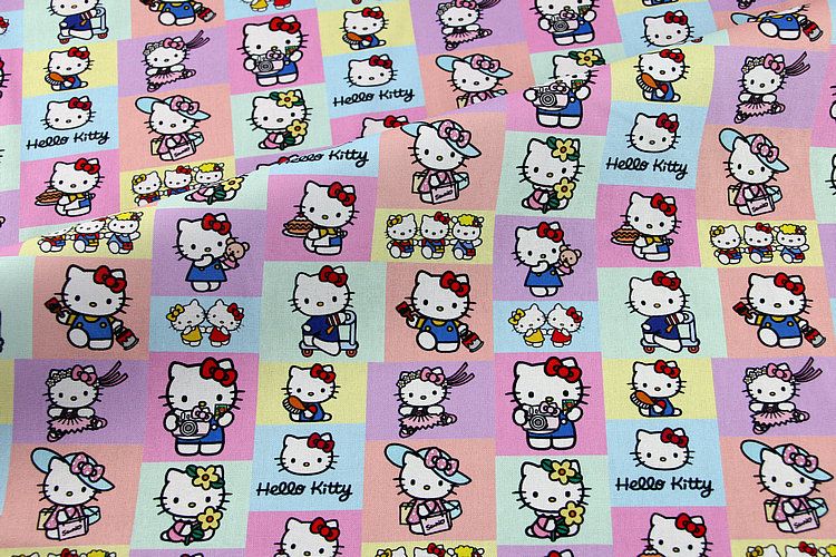 Hello Kitty Grid | Digital Print Custom Quilting Cotton | 145cm wide
