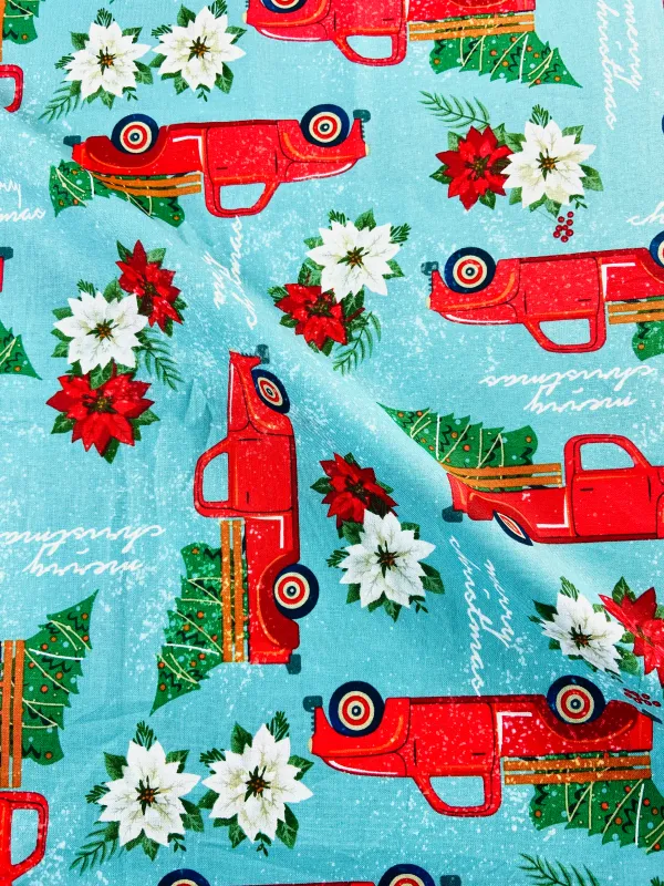 Merry Christmas Trucks | Quilting Cotton | 112cm Wide
