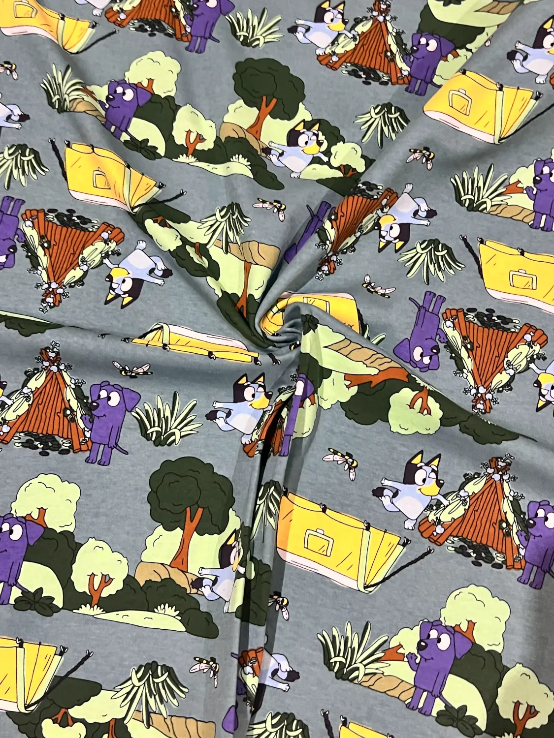 Bluey, Camping | Licensed Cotton Lycra Fabric, 170gsm | 180cm Wide