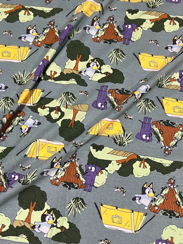 Bluey, Camping | Licensed Cotton Lycra Fabric, 170gsm | 180cm Wide