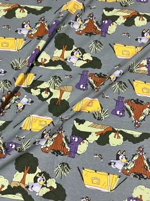 Bluey, Camping | Licensed Cotton Lycra Fabric, 170gsm | 180cm Wide