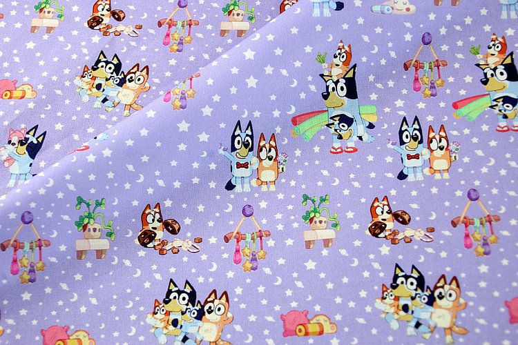 Bluey Purple Stars | Extra-Wide Custom Quilting Cotton Woven Fabric | 145cm wide