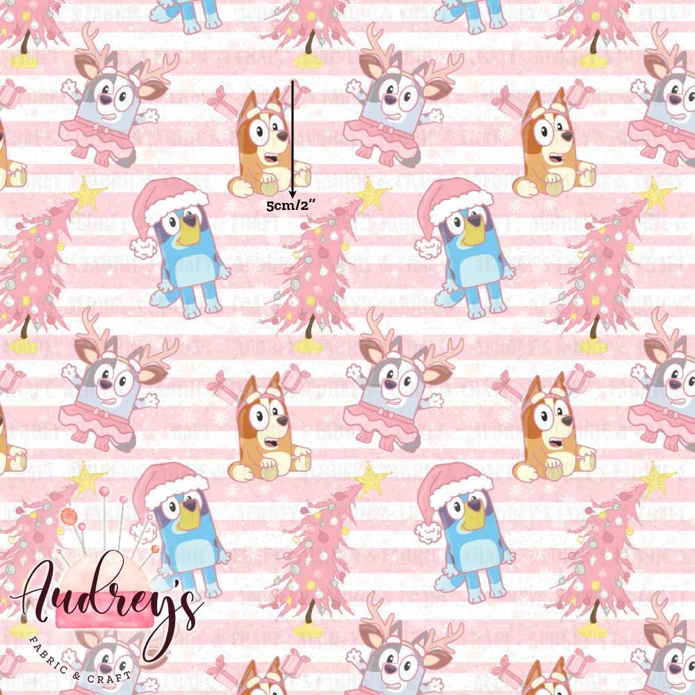 Bluey, Pink Xmas | Digital-Print Custom Cotton Woven | 145cm wide