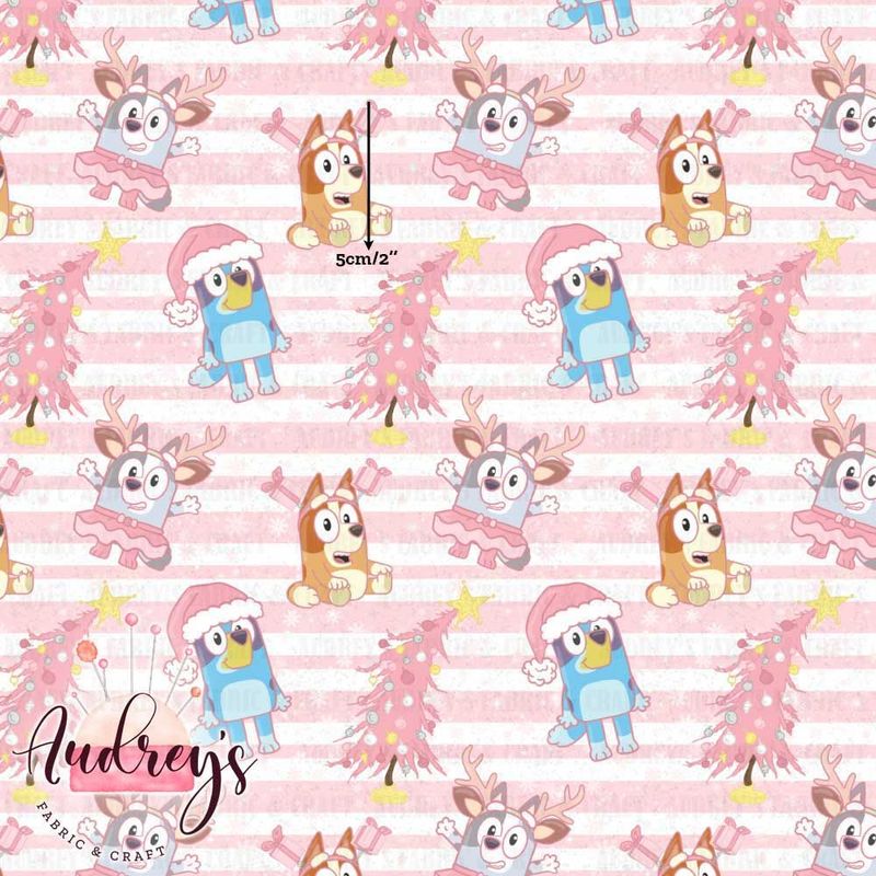 Bluey, Pink Xmas | Digital-Print Custom Cotton Woven | 145cm wide
