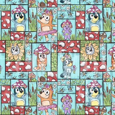 Bluey, Patchwork | Digital Print Custom Cotton Woven | 145cm wide