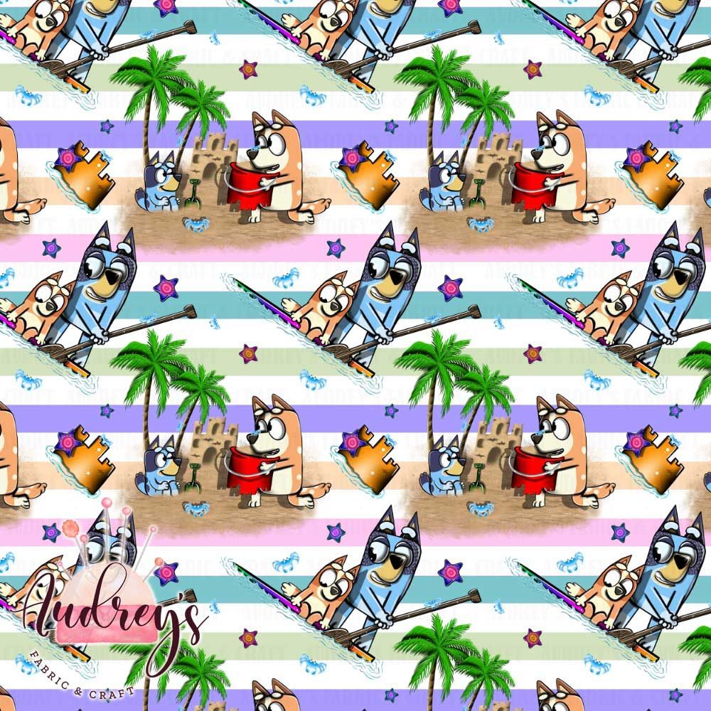 Bluey, Beach Time | Digital-Print Custom Cotton Lycra 240gsm | 145cm wide