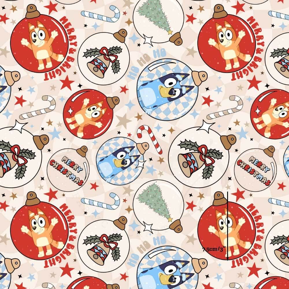 Bluey, Xmas Baubles | Digital Print Custom Cotton Woven | 145cm wide