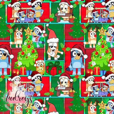 Bluey Patchwork, Christmas | Digital-Print Custom Cotton Lycra 240gsm | 150cm wide