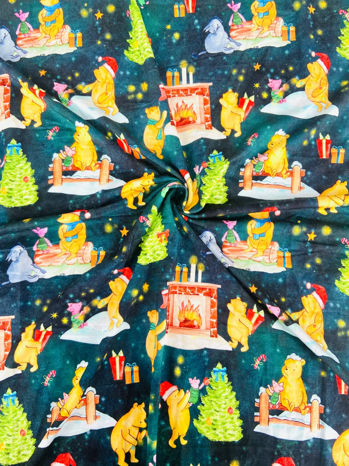 Watercolour Xmas Pooh | Digital Print Custom Modal Spandex Lycra Fabric, 270gsm