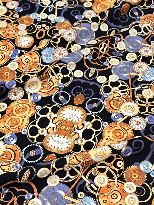 Clockwork | Cotton Lycra Print Fabric, 180gsm