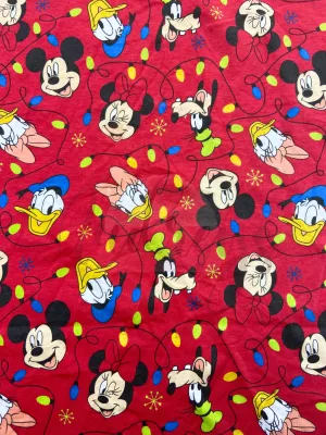 Mickey &amp; Friends, Xmas Lights | Licensed Cotton Jersey Knit T-shirt Fabric | 180cm Wide