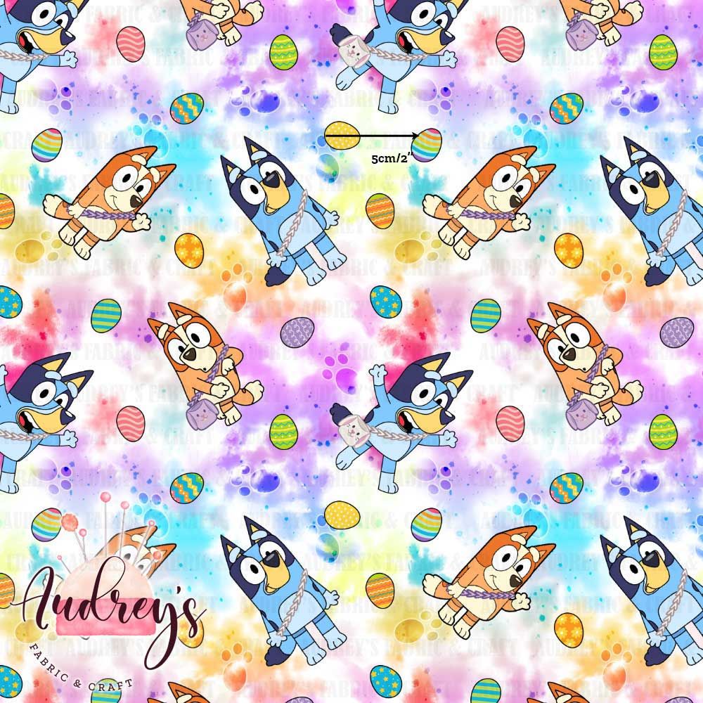 Bluey Easter Watercolour Splatter | Digital-Print Custom Cotton Woven | 145cm wide