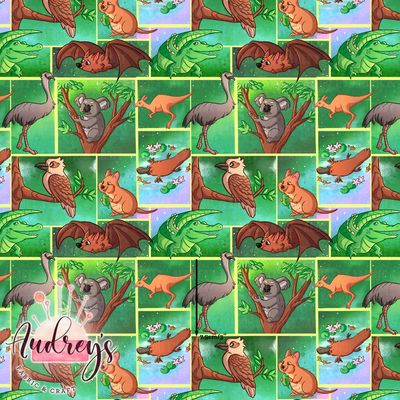 Aussie Animals, Green | Digital-Print Custom Cotton Woven | 145cm wide