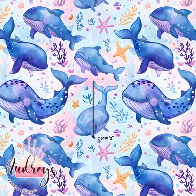 Whimsical Whales | Digital-Print Custom Cotton Woven | 145cm wide