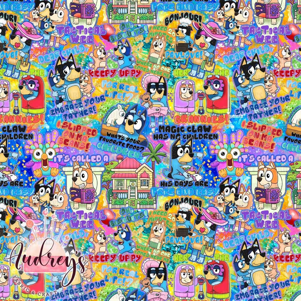 Bluey Collage | Digital-Print Custom PUL Waterproof Fabric | 150cm wide
