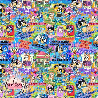 Bluey Collage | Digital-Print Custom PUL Waterproof Fabric | 150cm wide