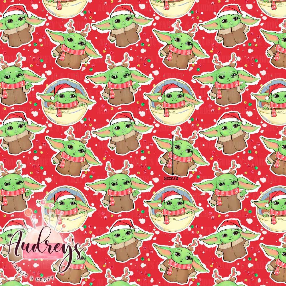 Xmas Yoda, Red | Digital-Print Custom Cotton Lycra 240gsm | 150cm wide
