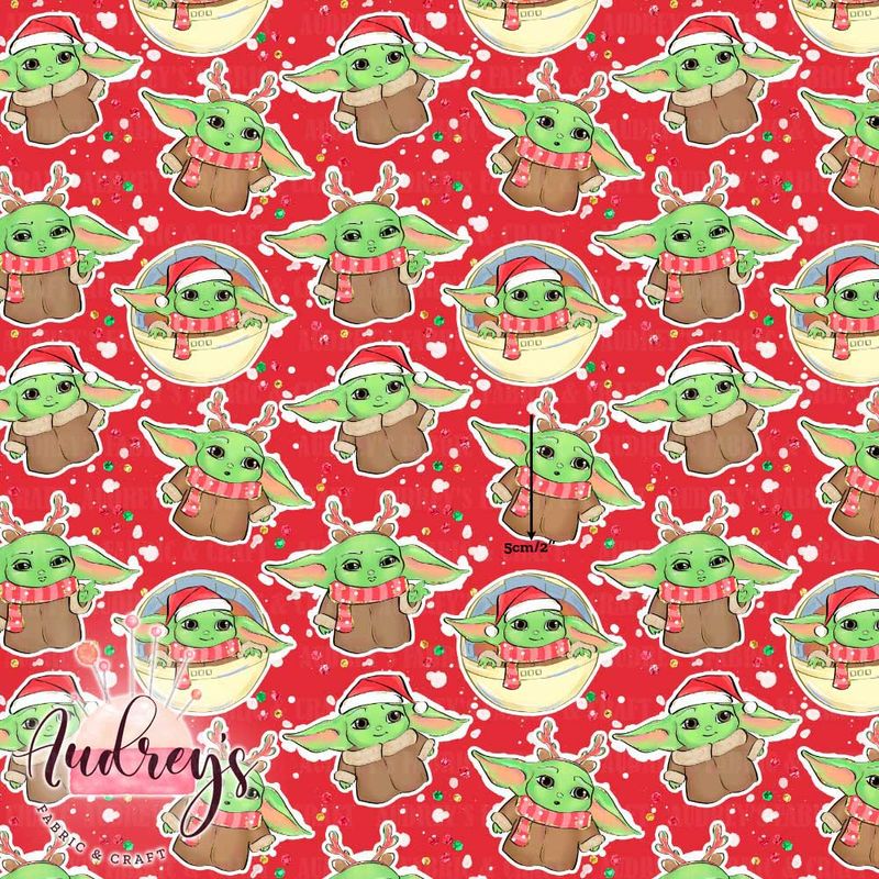 Xmas Yoda, Red | Digital-Print Custom Cotton Lycra 240gsm | 150cm wide