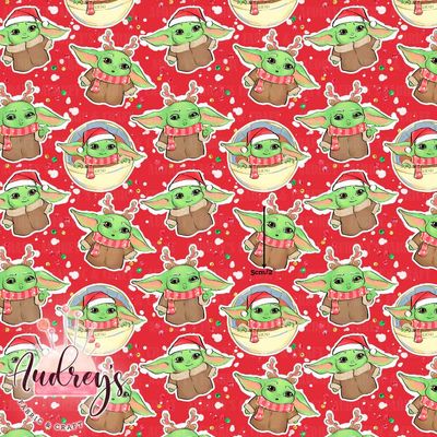 Xmas Yoda, Red | Digital-Print Custom Cotton Lycra 240gsm | 150cm wide