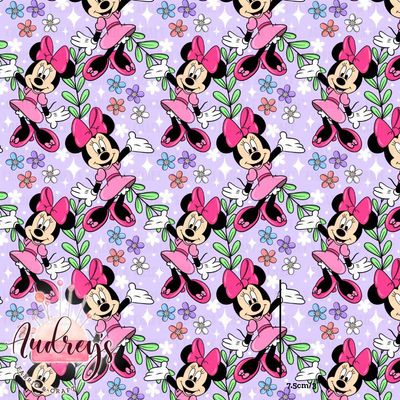 Minnie&#39;s Springtime, Lilac | Digital-Print Custom Cotton Lycra 240gsm | 150cm wide