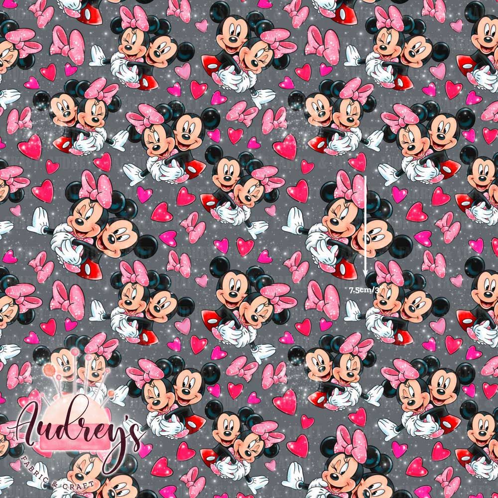 Mickey &amp; Minnie Love | Digital-Print Custom Cotton Lycra 240gsm | 150cm wide