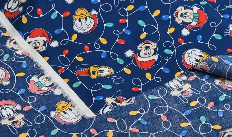 Mickey &amp; Friends, Xmas Lights | Licensed Cotton Poplin | 140cm wide
