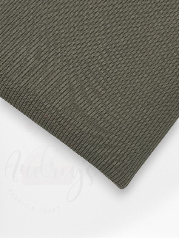 Khaki Green | 2x2 Ribbing | 114cm Wide