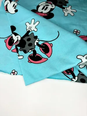 Minnie on Aqua | Licensed Cotton Lycra Fabric, 180gsm