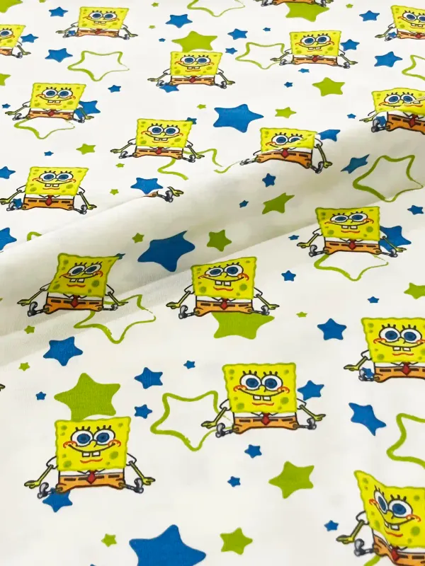 Spongebob Stars | Licensed Cotton Lycra Fabric, 180gsm